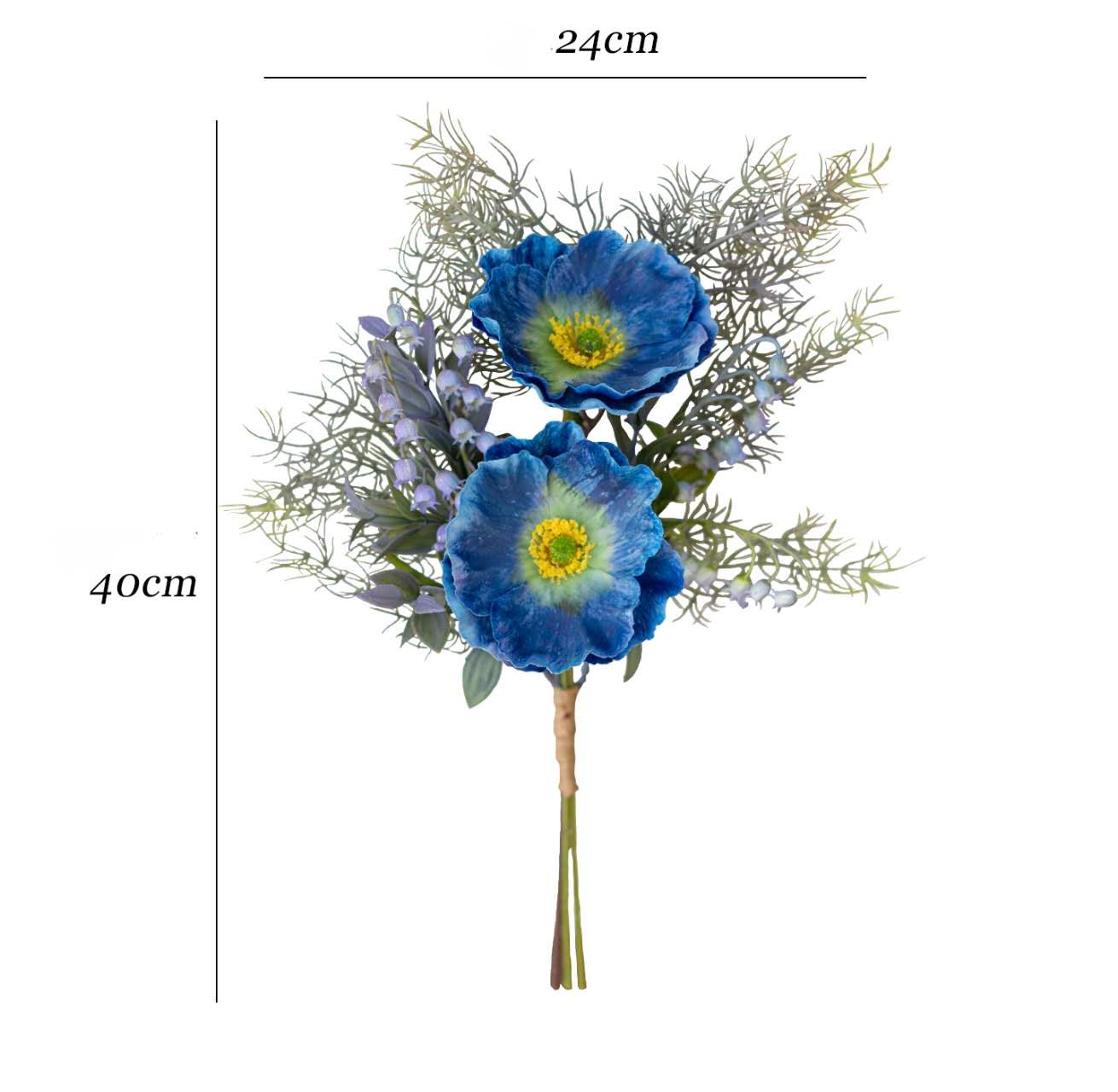 Faux Poppy & Lily of the Valley Hand-Tied Bouquet 15.7" – Silk Artificial Flowers | Panthère Rose