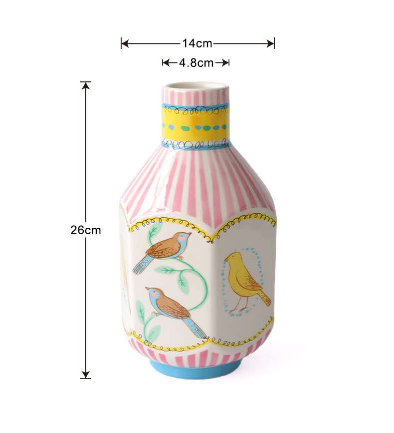 Hand-Painted Garden Bird Ceramic Vase