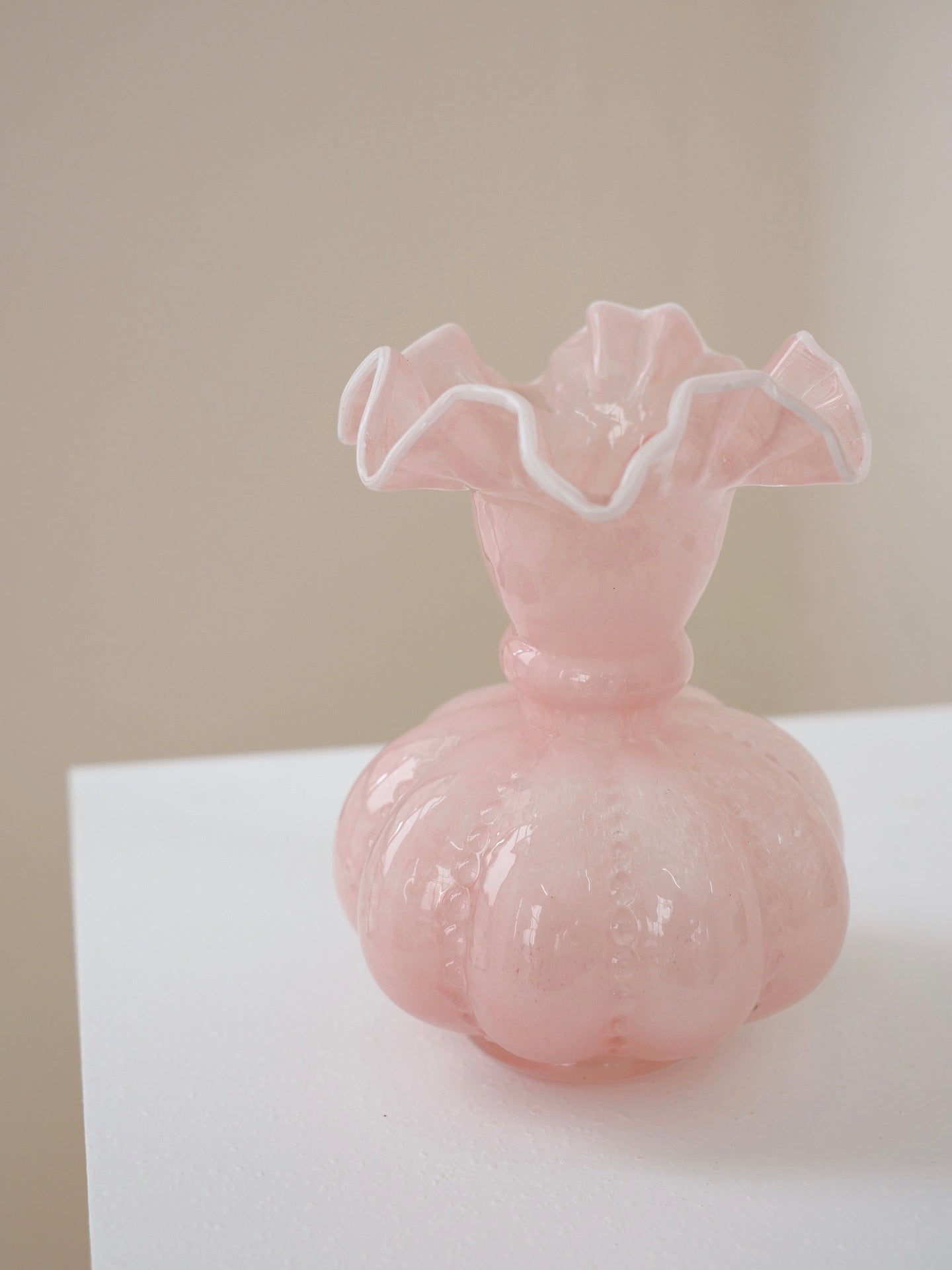 Solid Pink Ruffle Glass Vase