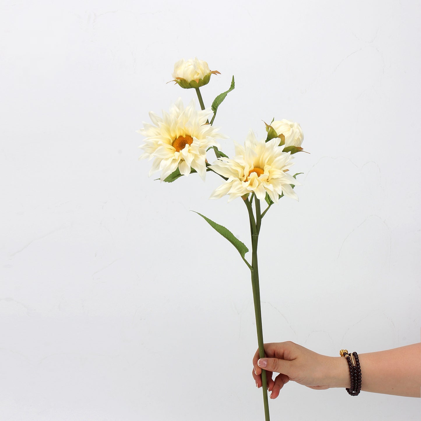 Real Touch Cream White Sunflower Dahlia Stem — 2 Blooms
