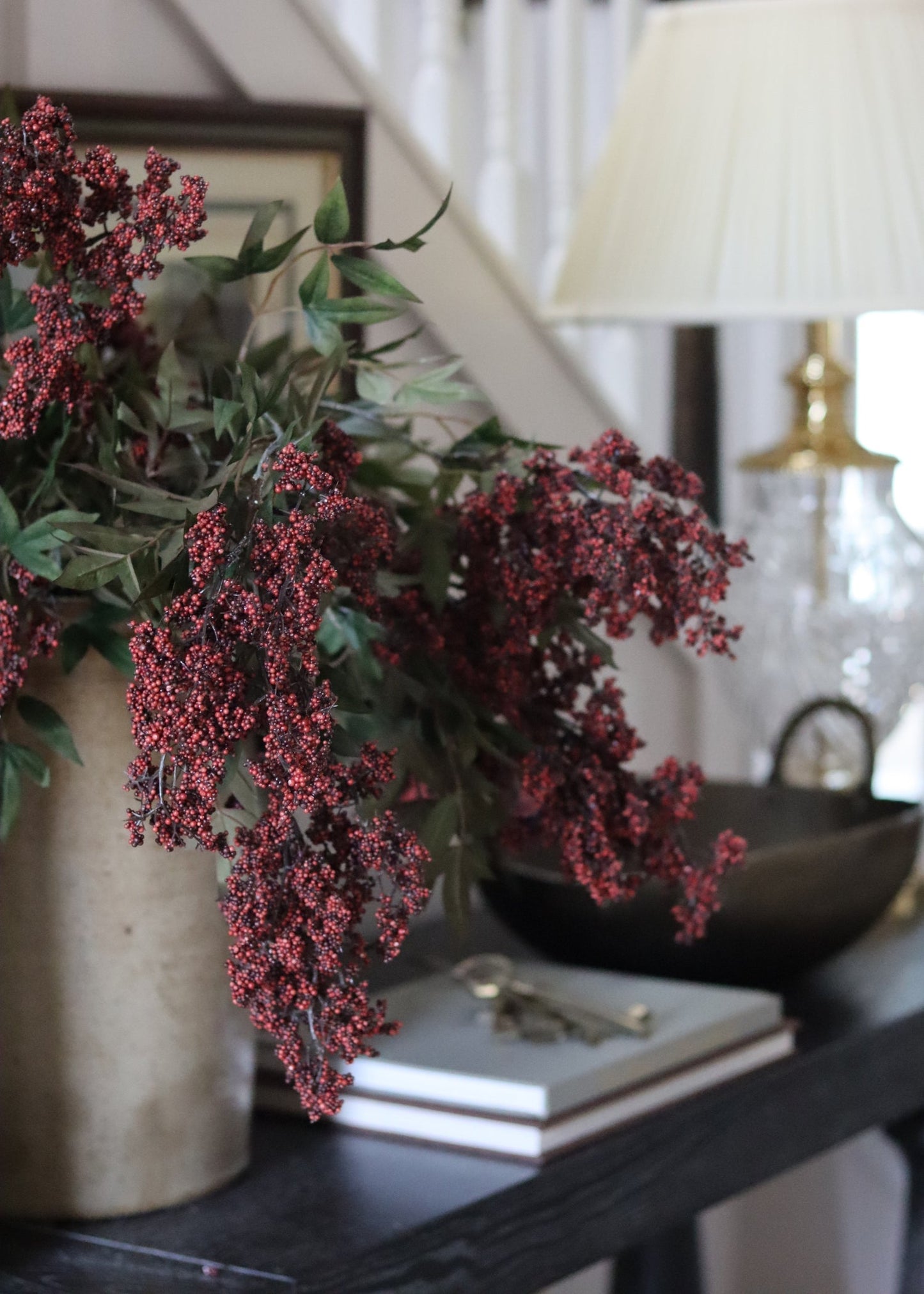 Faux Dark Red Elderberry Branch Stem