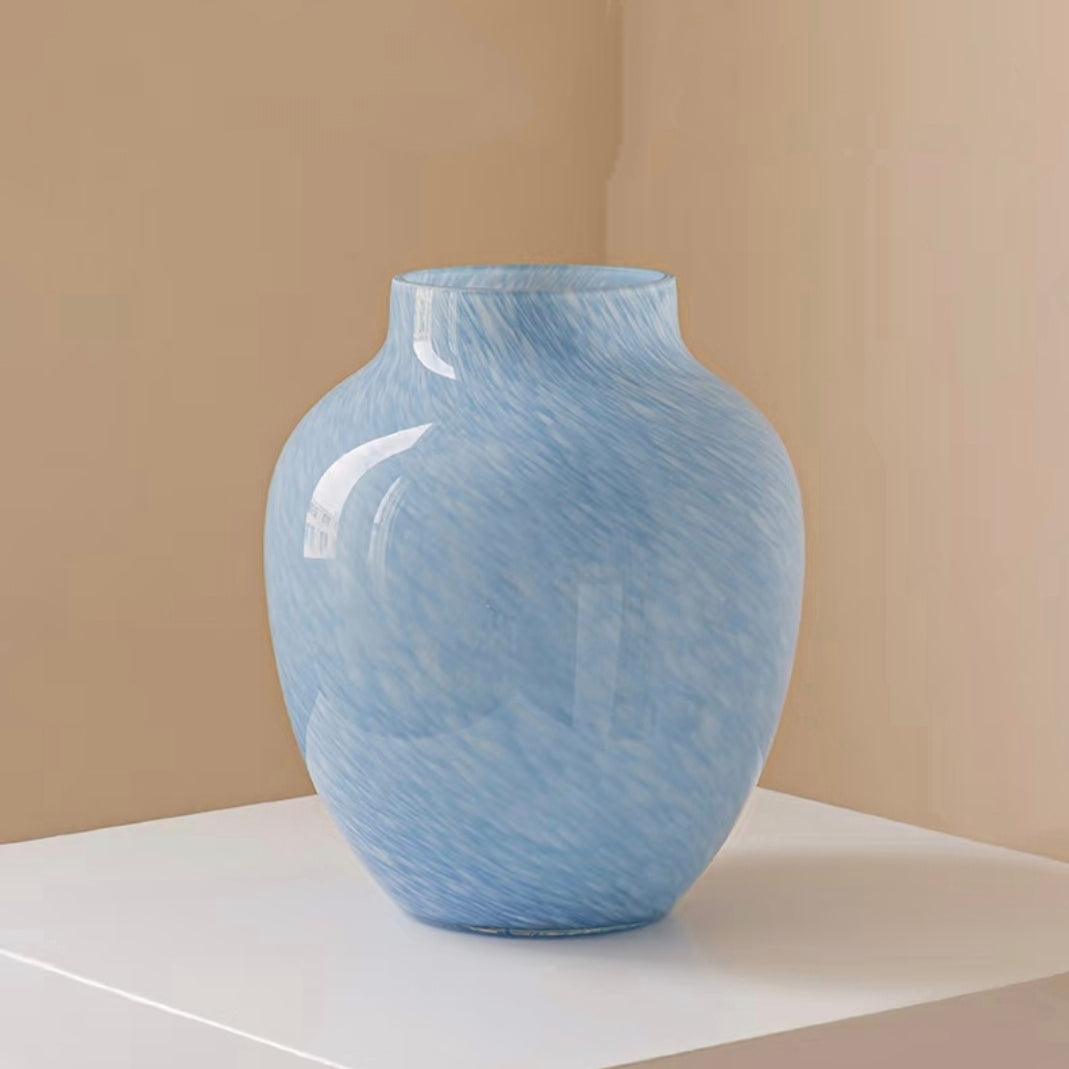 Powder Blue Marbled Glass Vase — 23cm