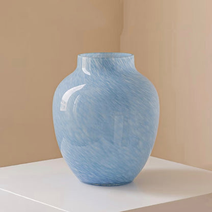 Powder Blue Marbled Glass Vase — 23cm