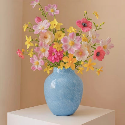 Powder Blue Marbled Glass Vase — 23cm
