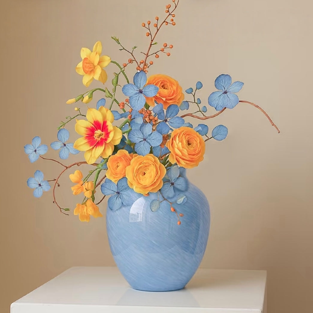Powder Blue Marbled Glass Vase — 23cm