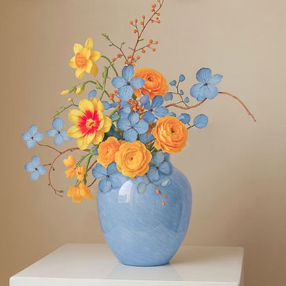 Powder Blue Marbled Glass Vase — 23cm