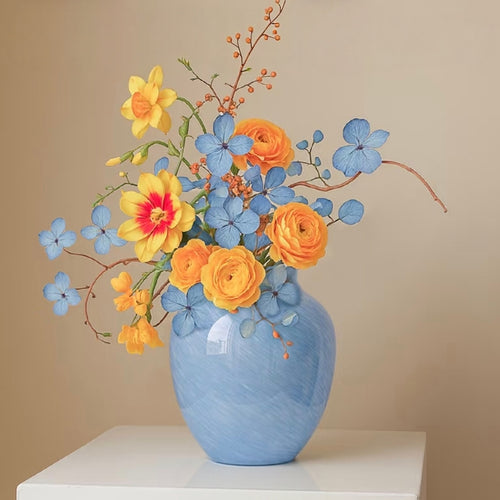 Powder Blue Marbled Glass Vase — 23cm