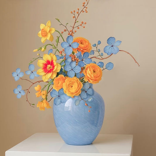 Powder Blue Marbled Glass Vase — 23cm