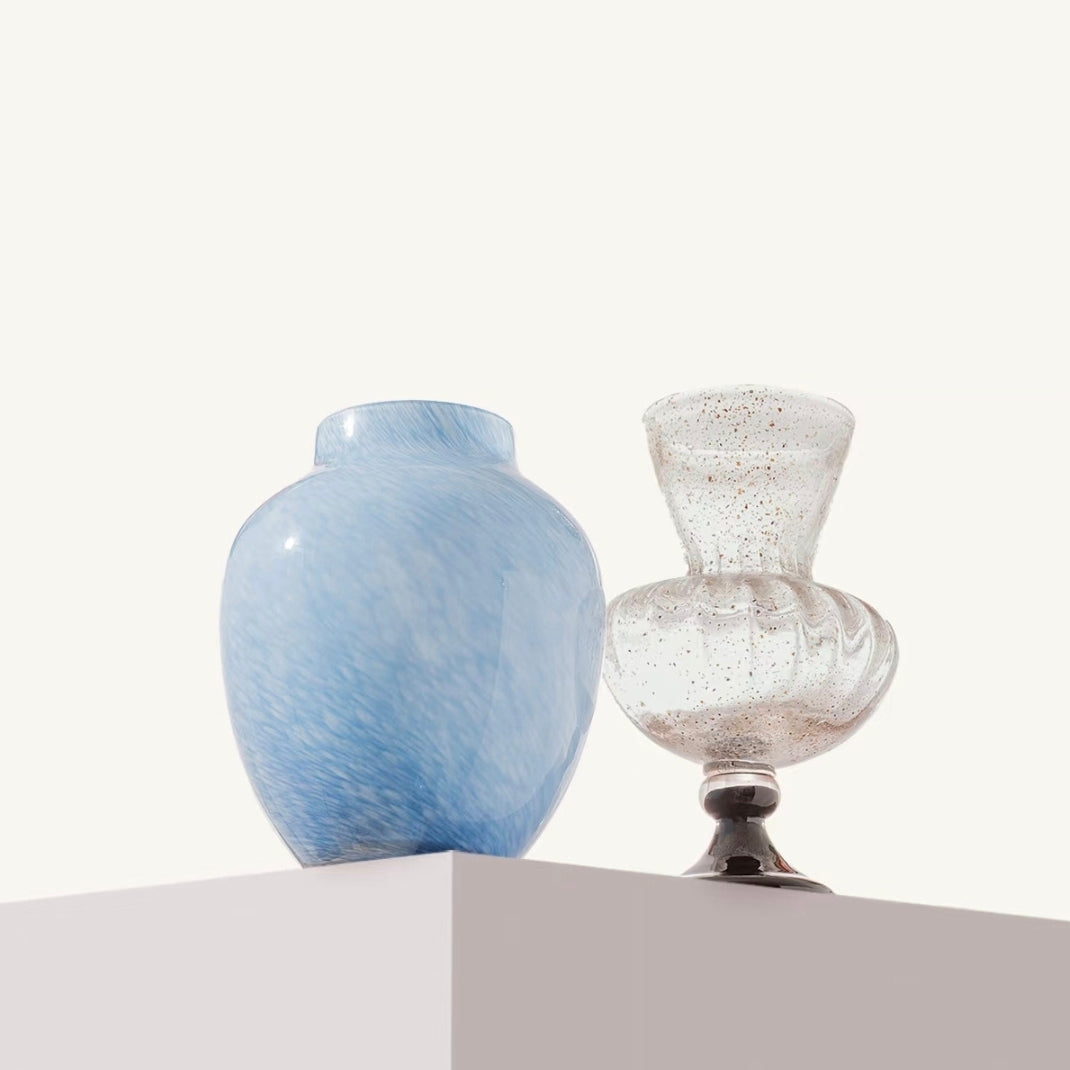 Powder Blue Marbled Glass Vase — 23cm