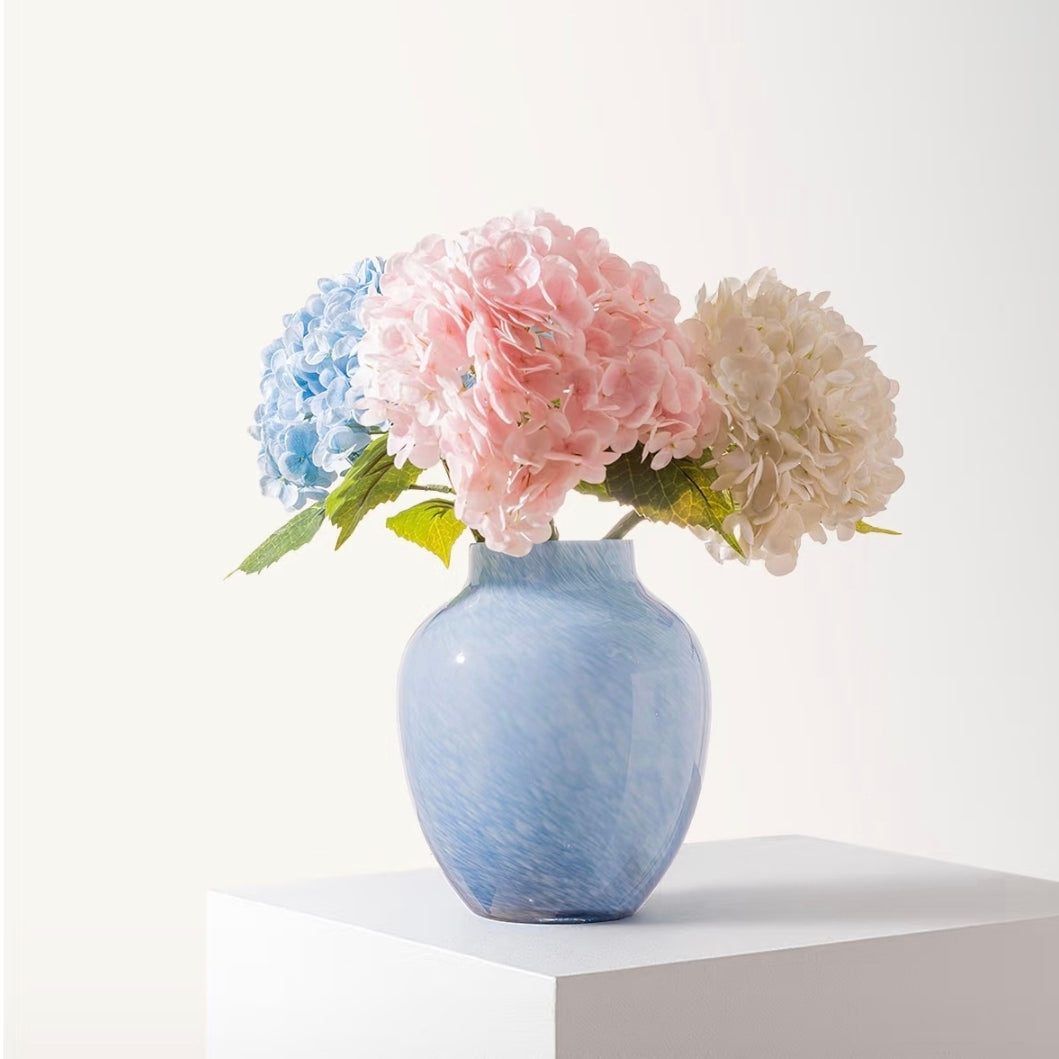 Powder Blue Marbled Glass Vase — 23cm