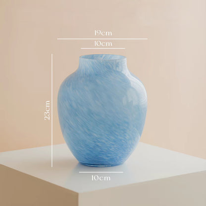 Powder Blue Marbled Glass Vase — 23cm