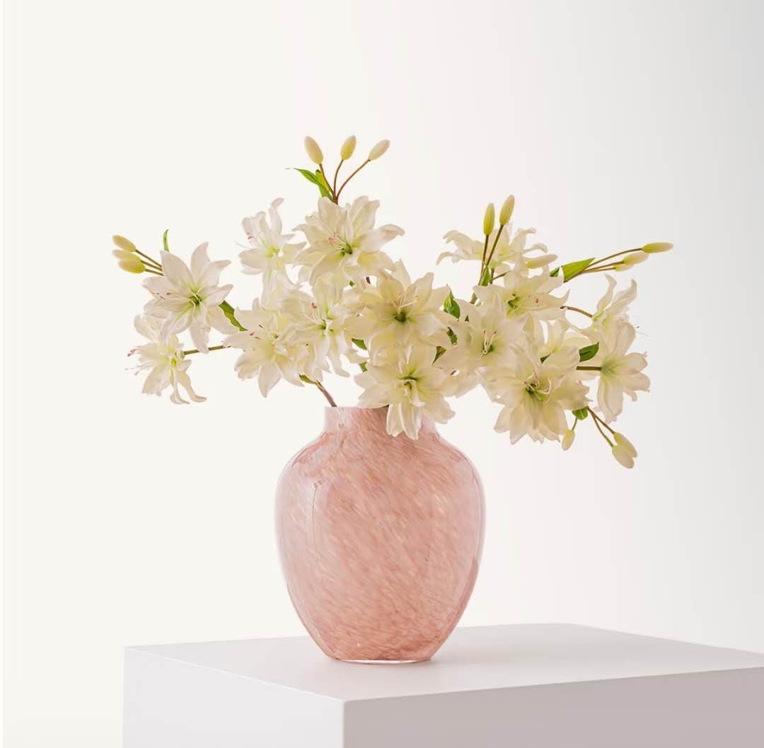 Blush Pink Marbled Glass Vase — 23.5cm