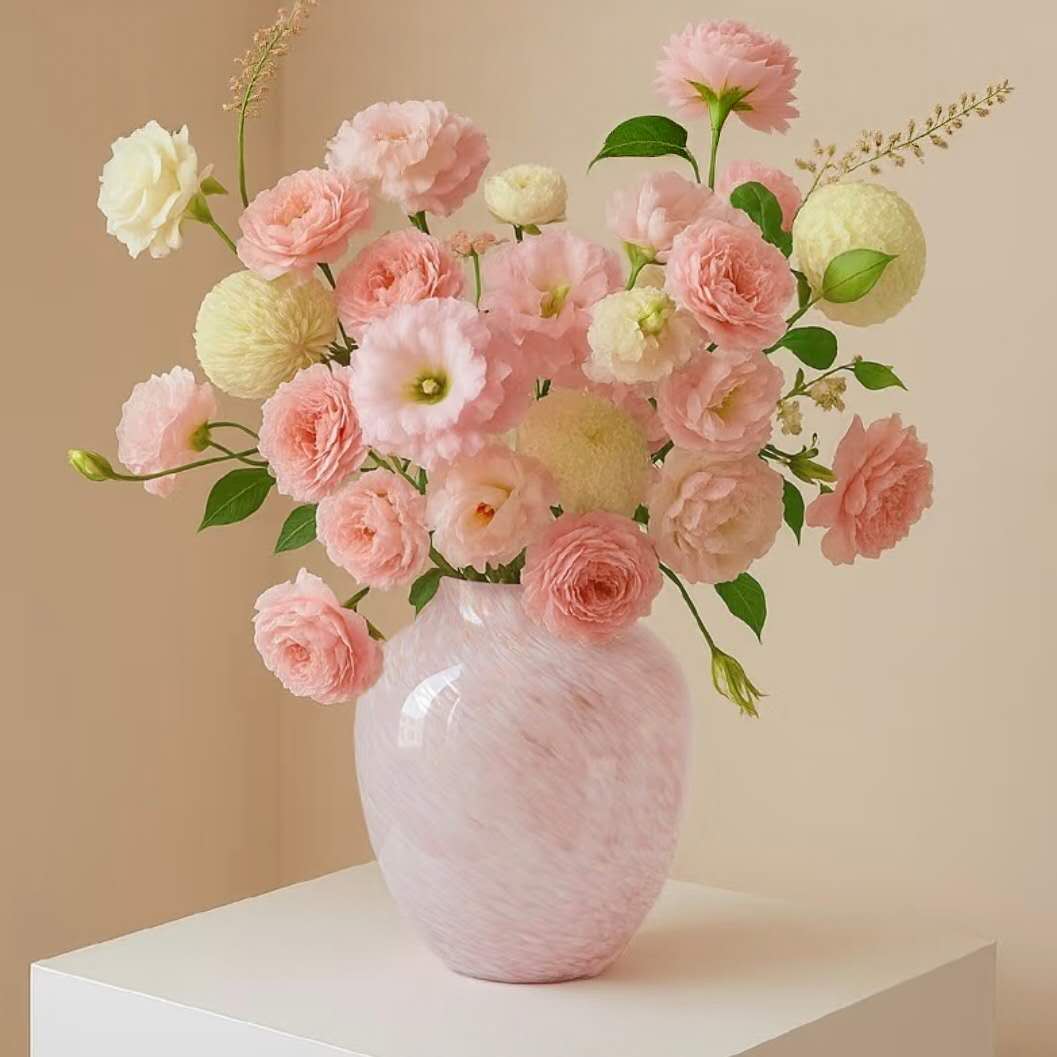 Blush Pink Marbled Glass Vase — 23.5cm