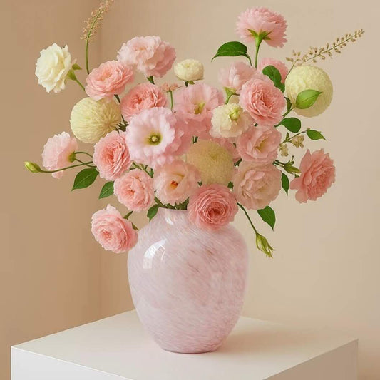 Blush Pink Marbled Glass Vase — 23.5cm