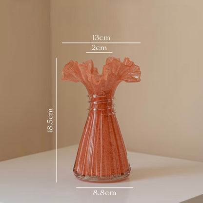 Ruffled Rim Ribbed Glass Vase — 7.3"