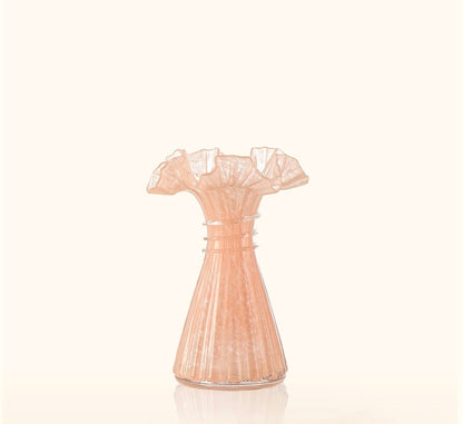 Ruffled Rim Ribbed Glass Vase — 7.3"