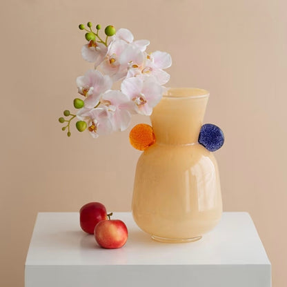 Cream Yellow Glass Vase with Gem Accents — 25cm