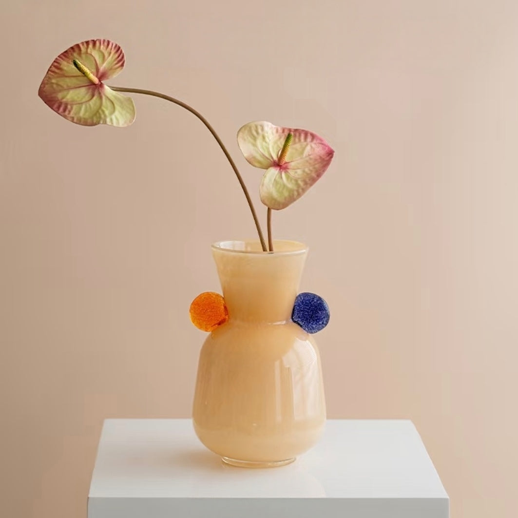 Cream Yellow Glass Vase with Gem Accents — 25cm