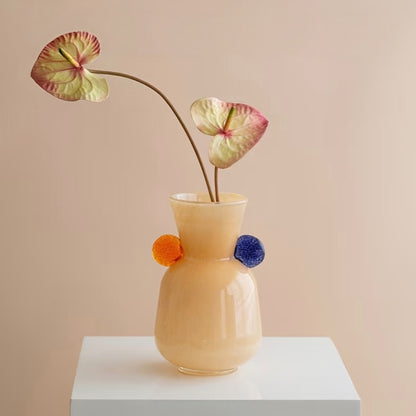 Cream Yellow Glass Vase with Gem Accents — 25cm