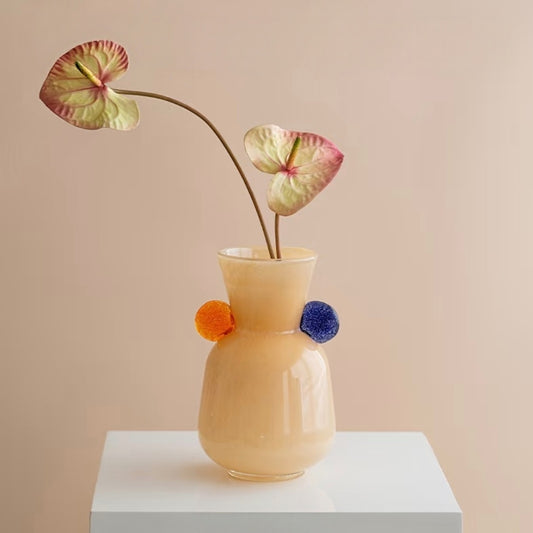 Cream Yellow Glass Vase with Gem Accents — 25cm