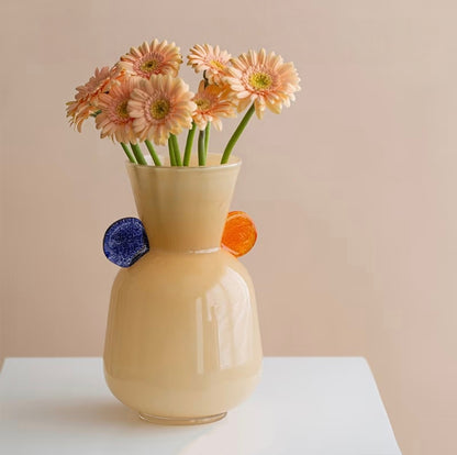 Cream Yellow Glass Vase with Gem Accents — 25cm
