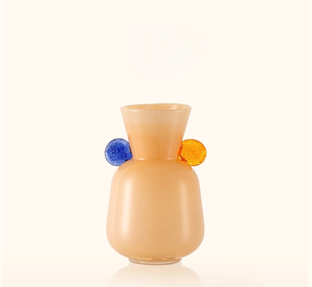 Cream Yellow Glass Vase with Gem Accents — 25cm