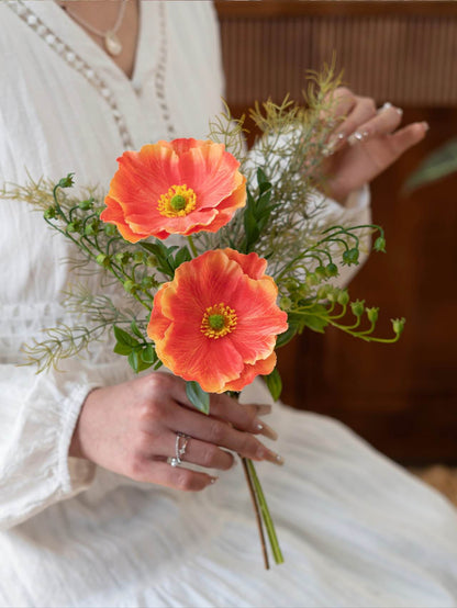 Faux Poppy & Lily of the Valley Hand-Tied Bouquet 15.7" – Silk Artificial Flowers | Panthère Rose