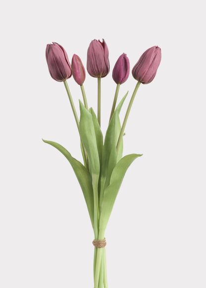 Plum Purple Real Touch Dutch Tulip Bouquet — 12"