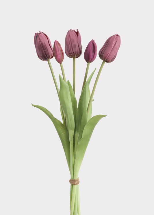Plum Purple Real Touch Dutch Tulip Bouquet — 12"