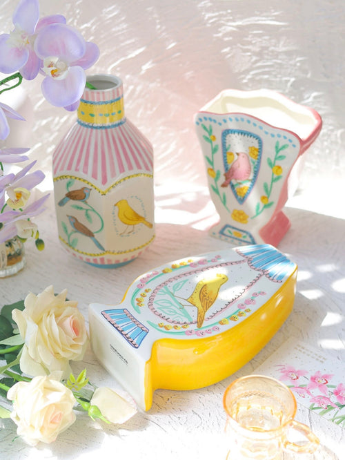 Hand-Painted Golden Canary Egg Ceramic Vase