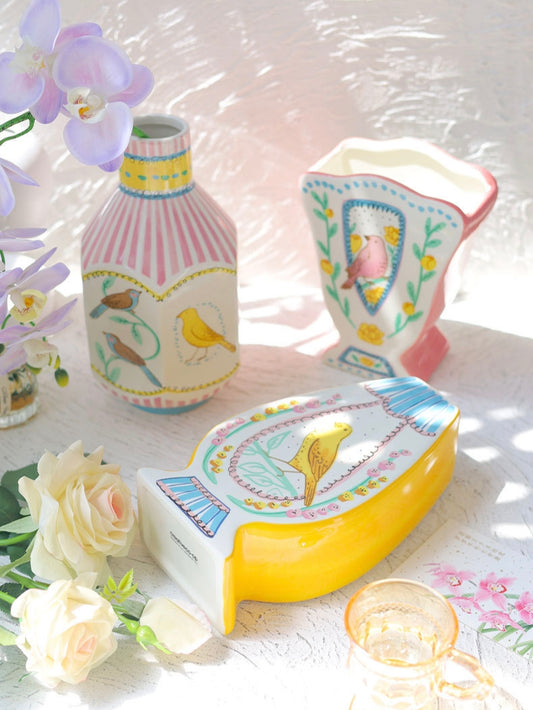 Hand-Painted Golden Canary Egg Ceramic Vase