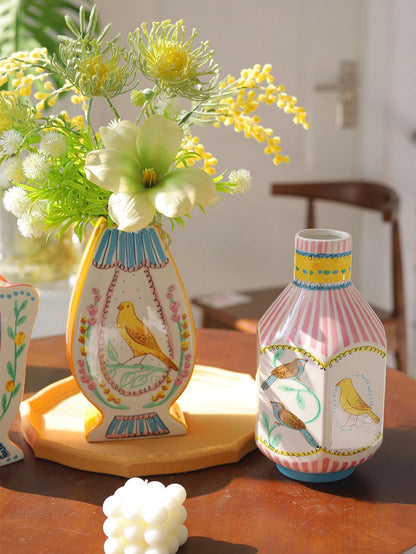 Hand-Painted Golden Canary Egg Ceramic Vase