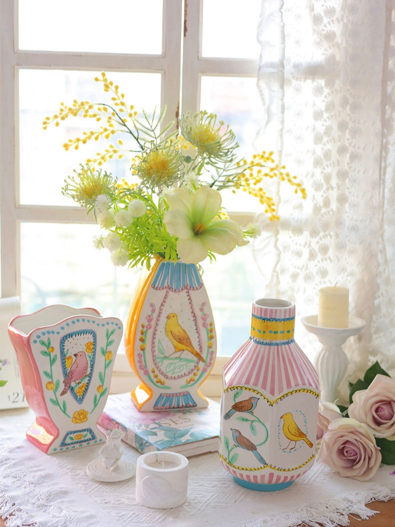 Hand-Painted Golden Canary Egg Ceramic Vase