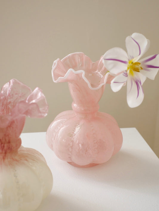 Solid Pink Ruffle Glass Vase