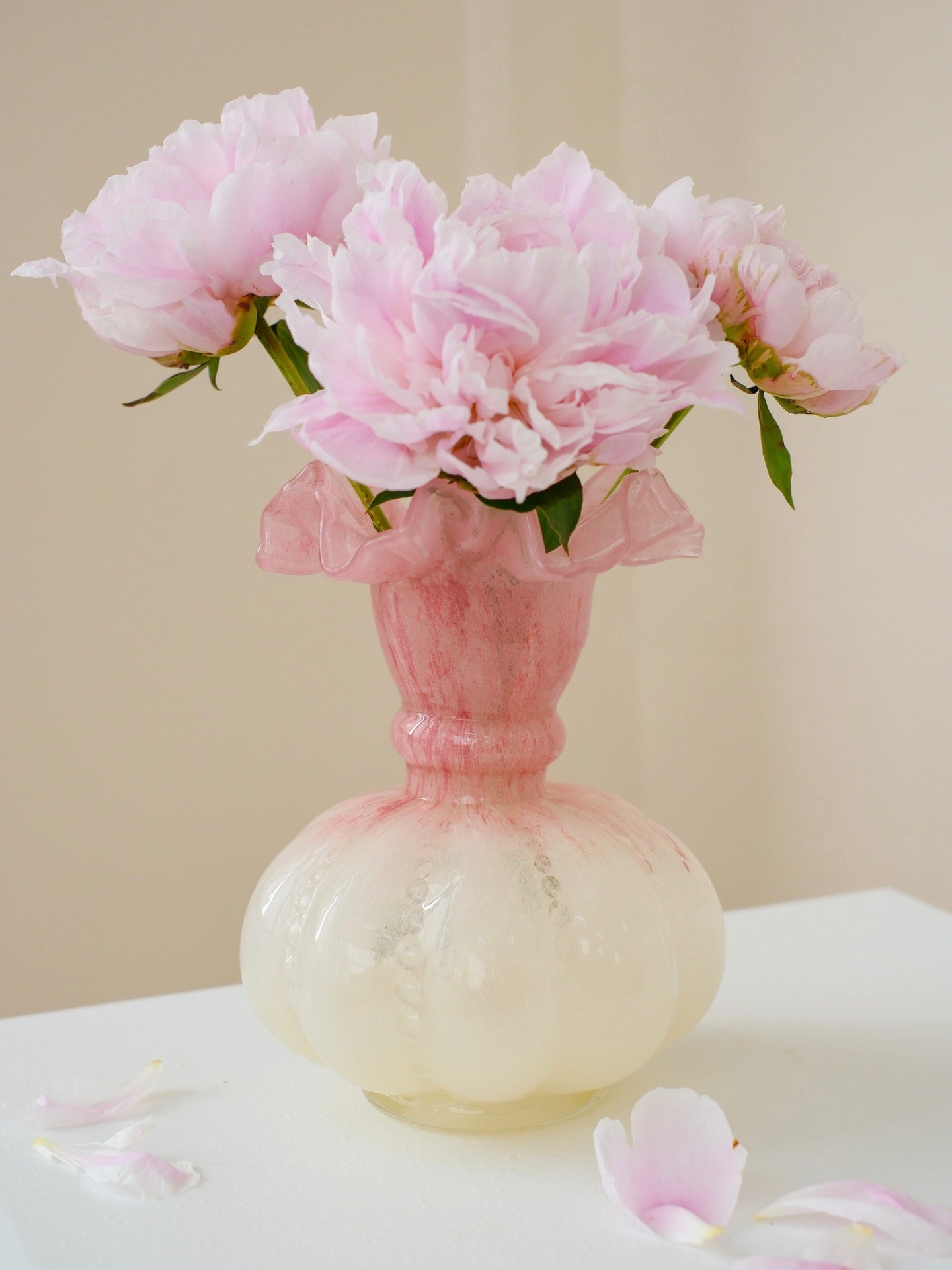 Pink Ruffle Glass Vase