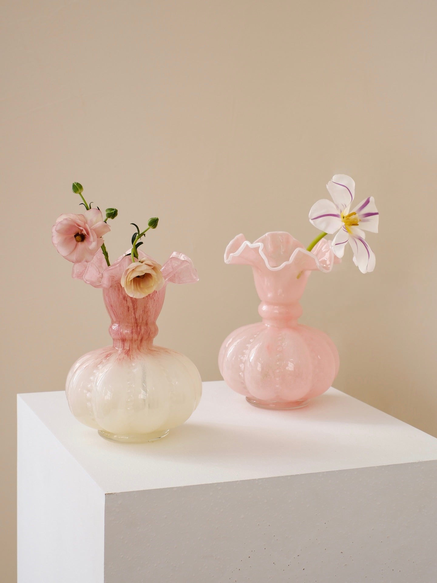Pink Ruffle Glass Vase