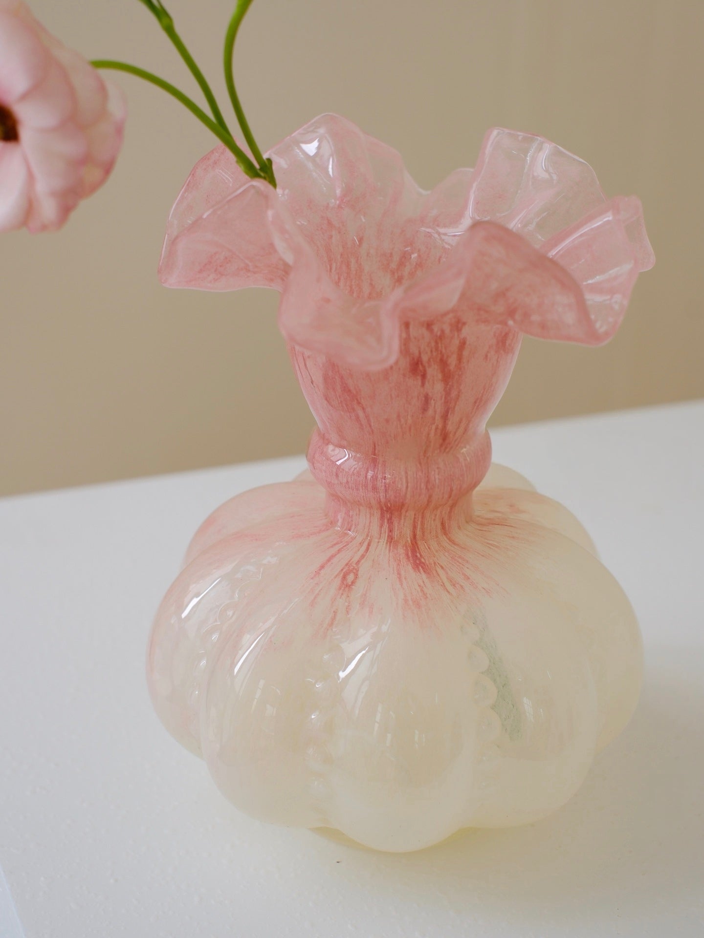 Pink Ruffle Glass Vase