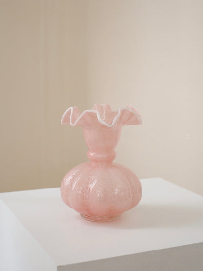 Solid Pink Ruffle Glass Vase