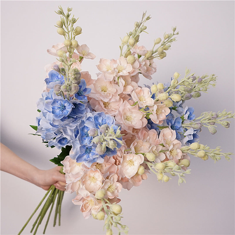 Real Touch Delphinium Bouquet Set — 10 Stems (Blush Pink & Dusty Blue)