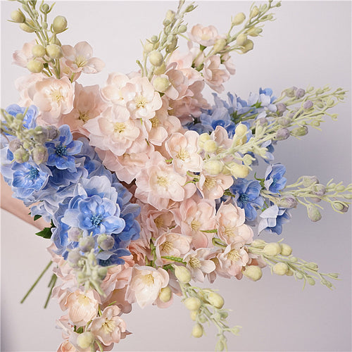 Real Touch Delphinium Bouquet Set — 10 Stems (Blush Pink & Dusty Blue)