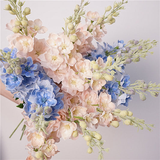 Real Touch Delphinium Bouquet Set — 10 Stems (Blush Pink & Dusty Blue)