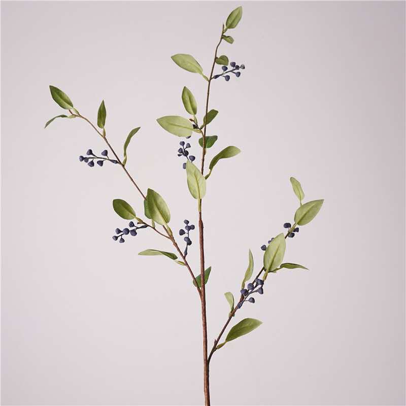 Faux Blueberry Leaf Branch Stem — 30"