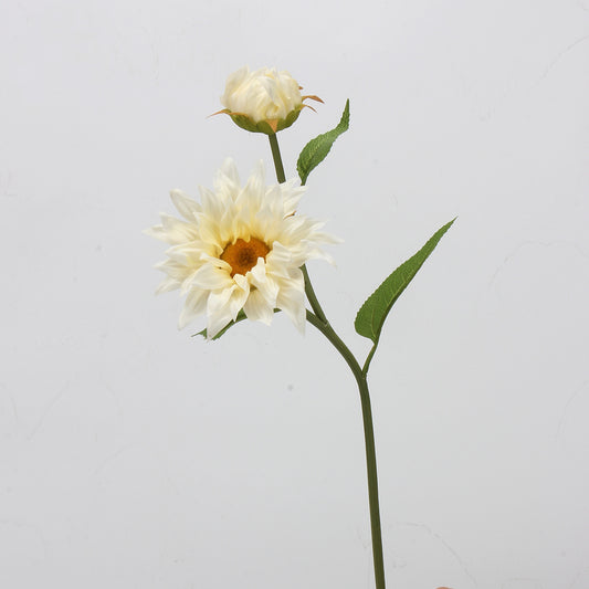 Real Touch Cream White Sunflower Dahlia Stem — 2 Blooms
