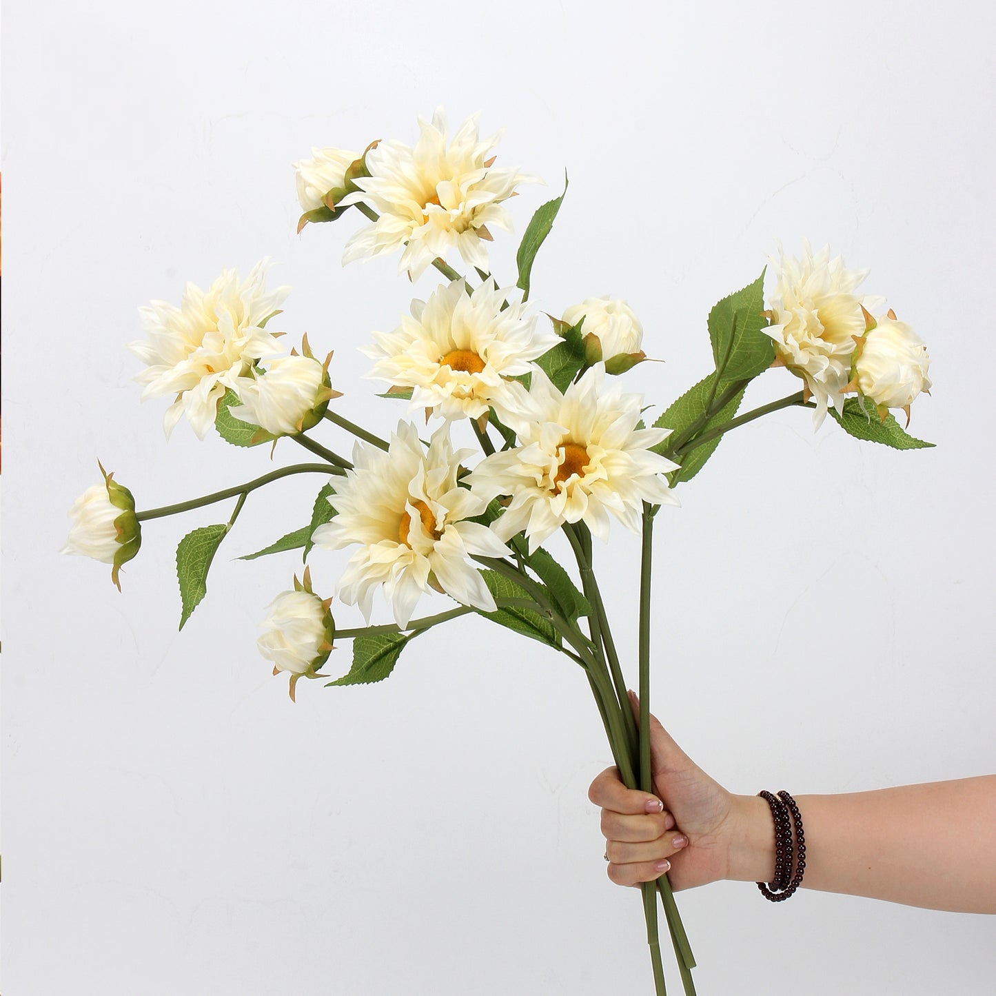 Real Touch Cream White Sunflower Dahlia Stem — 2 Blooms