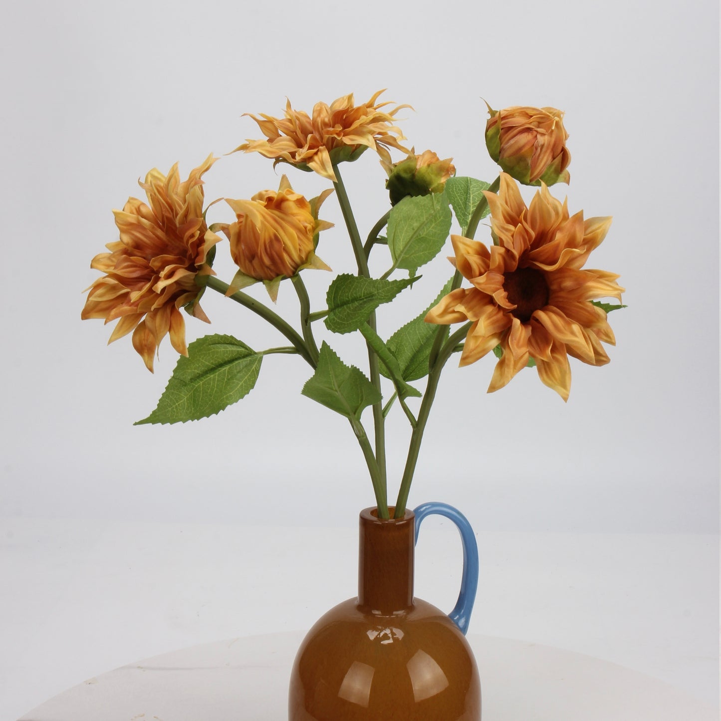Real Touch Caramel Sunflower & Ceramic Jug Vase Set — 3 Stems