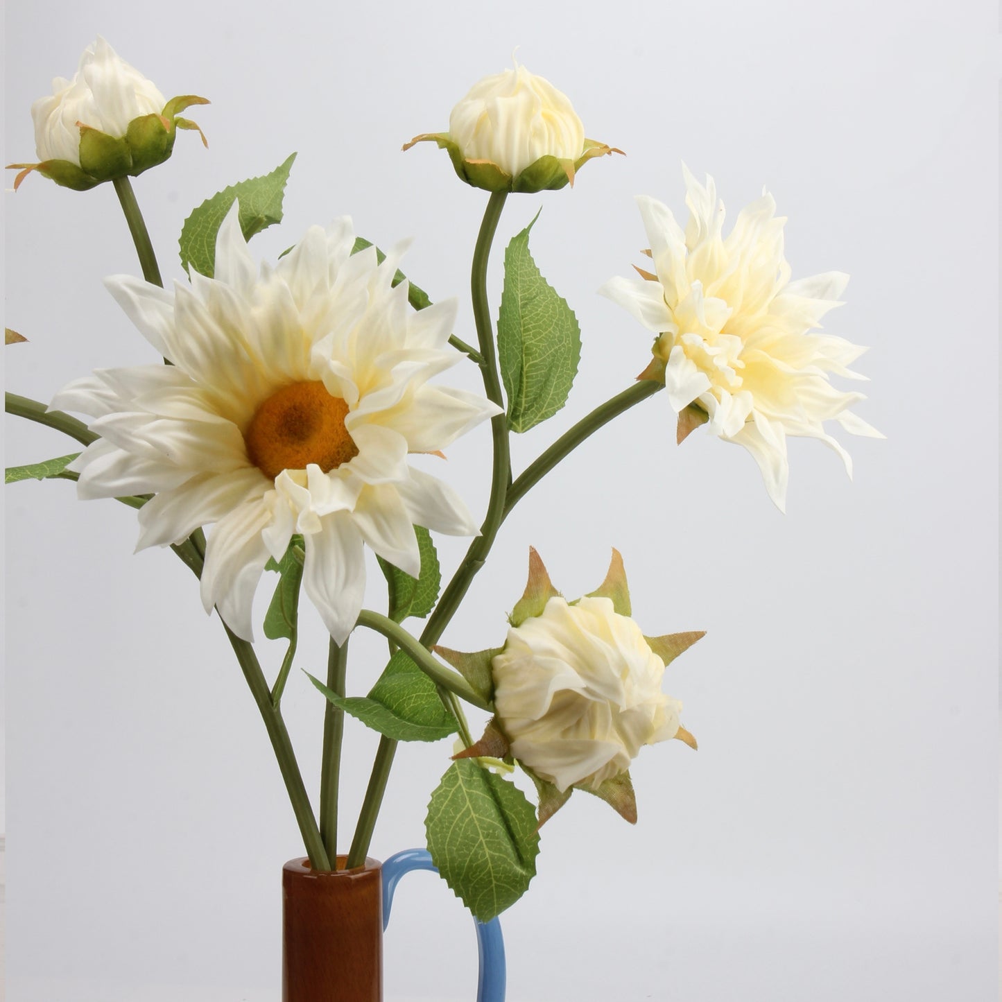 Real Touch Cream White Sunflower Dahlia Stem — 2 Blooms