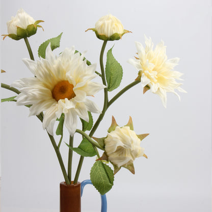 Real Touch Cream White Sunflower Dahlia Stem — 2 Blooms