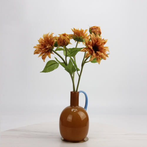 Real Touch Caramel Sunflower & Ceramic Jug Vase Set — 3 Stems