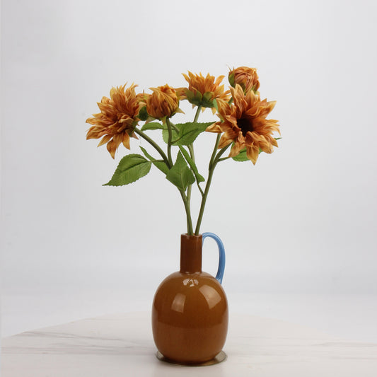 Real Touch Caramel Sunflower & Ceramic Jug Vase Set — 3 Stems