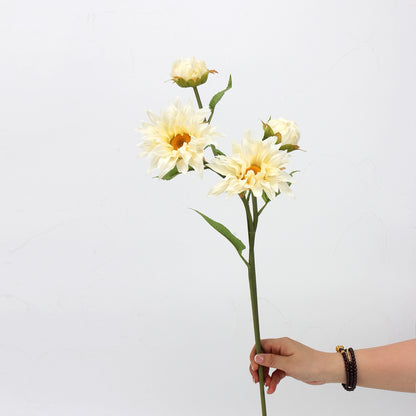 Real Touch Cream White Sunflower Dahlia Stem — 2 Blooms